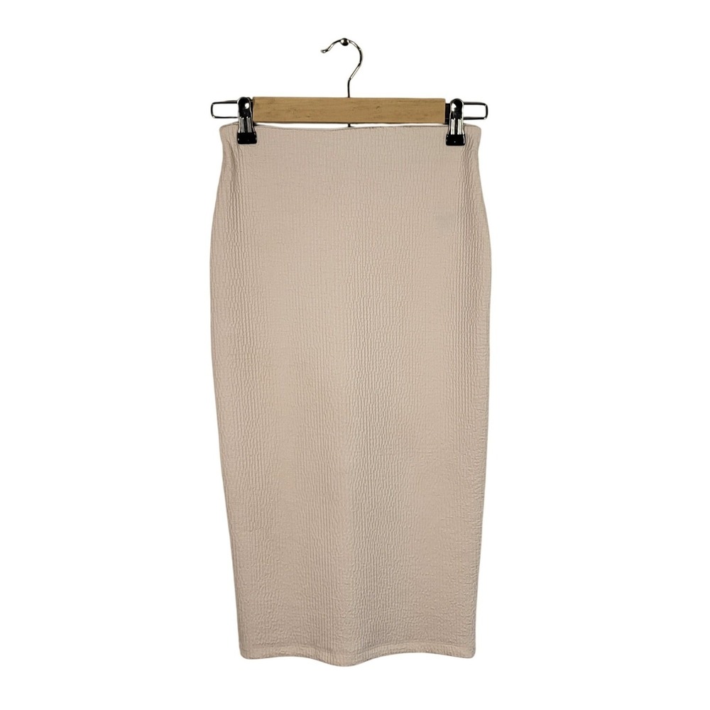 Urban Outfitters Cream Textured Midi Pencil Skirt Back Slit Women